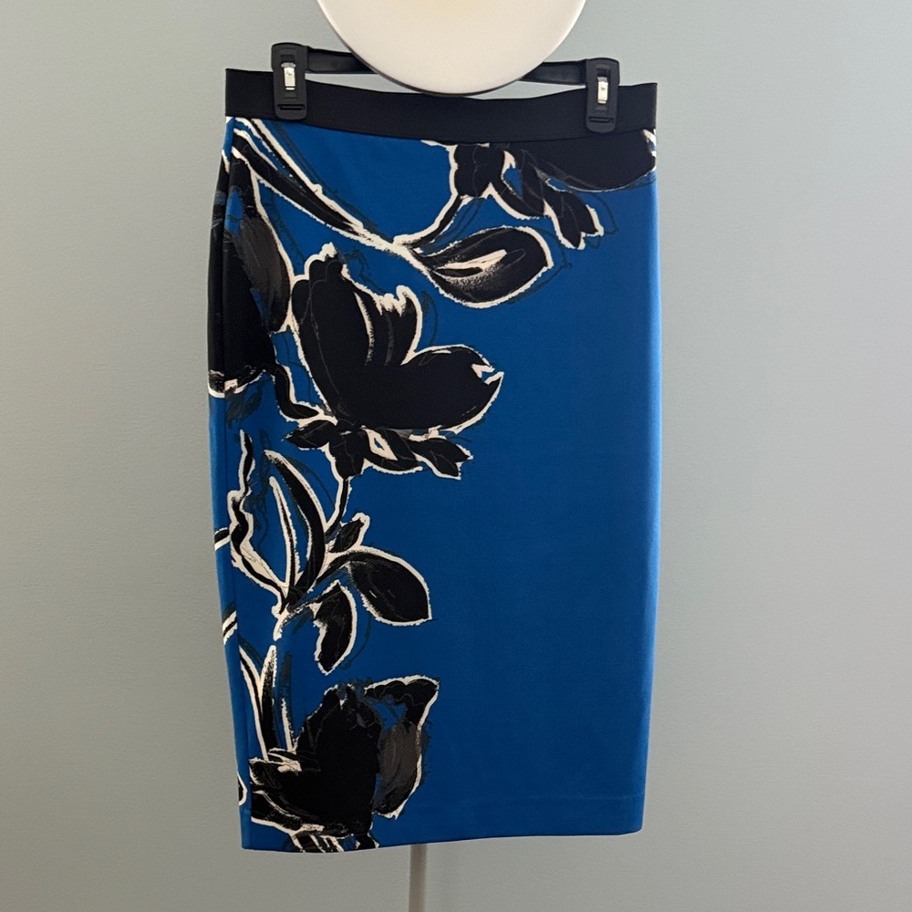 Alfani Blue and Black Floral Pencil Skirt